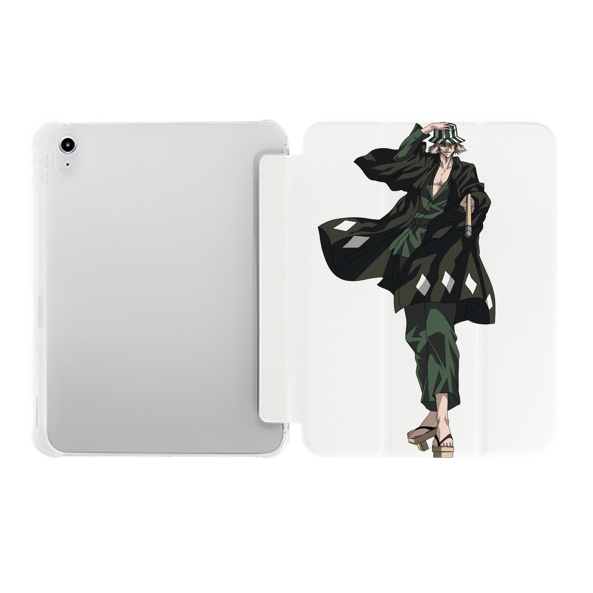 （画像用） "ブリーチ 浦原 喜助（うらはら きすけ） BLEACH Urahara Kisuke " IPad ケース ペン収納付き 三つ折りスタンド PUレザー×シリコン 対応機種9.5/10.5/10.9インチ